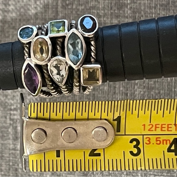 Sterling silver multi gemstone wide band ring - Picture 2 of 6